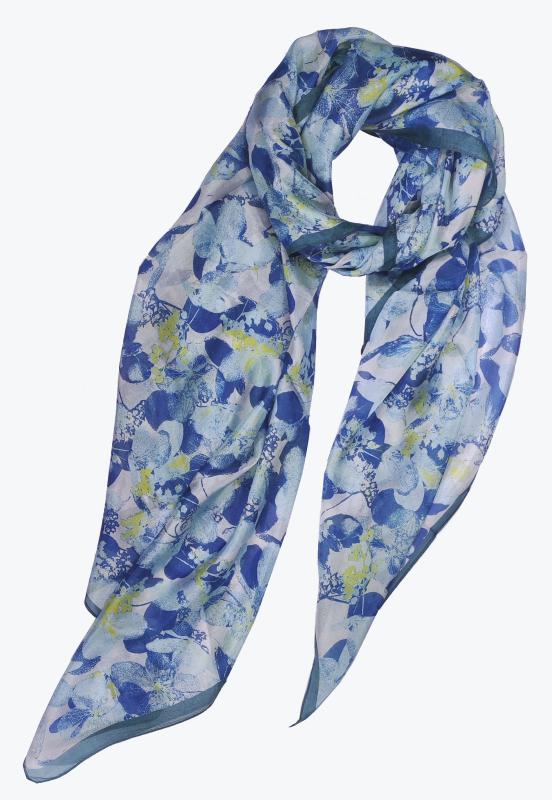 Scarf 100% Silk Paj White Blue Yellow